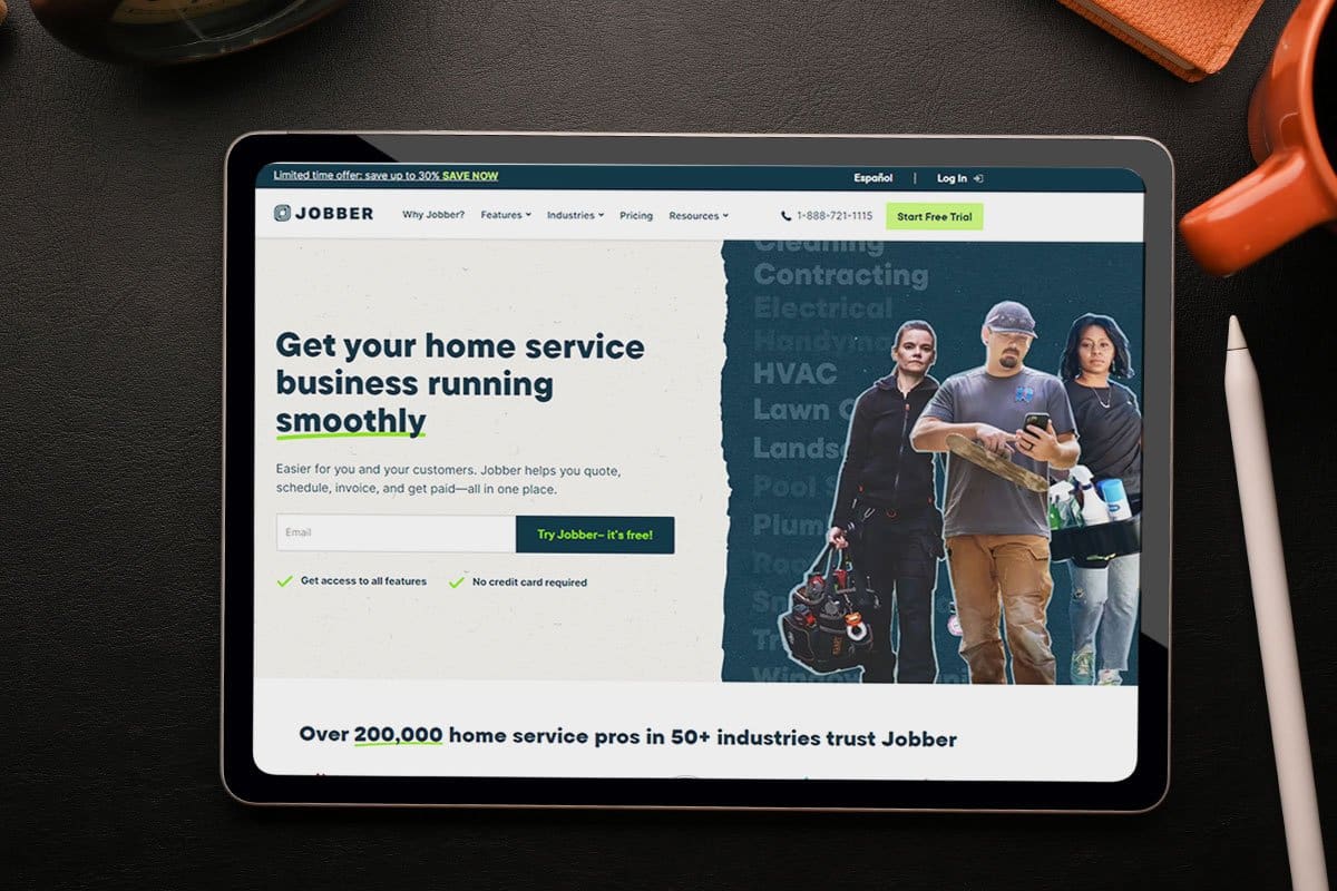 Jobber home page on a tablet