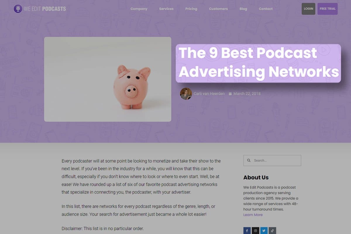 How to Grow a Podcast (2025) 7 Screenshot of We Edit Podcast’s podcast advertising networks article