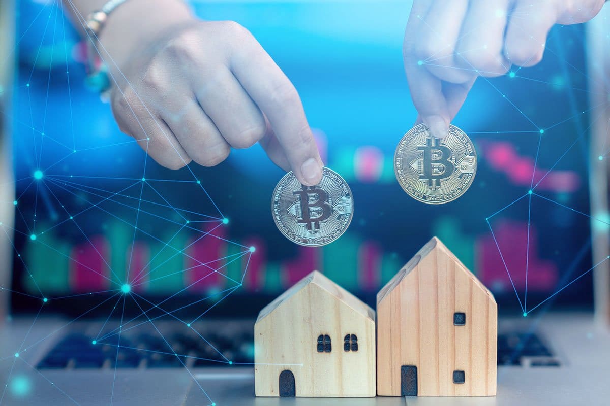 Digital Real Estate for Beginners (2025) 10 Hands holding gold coins over wood block houses