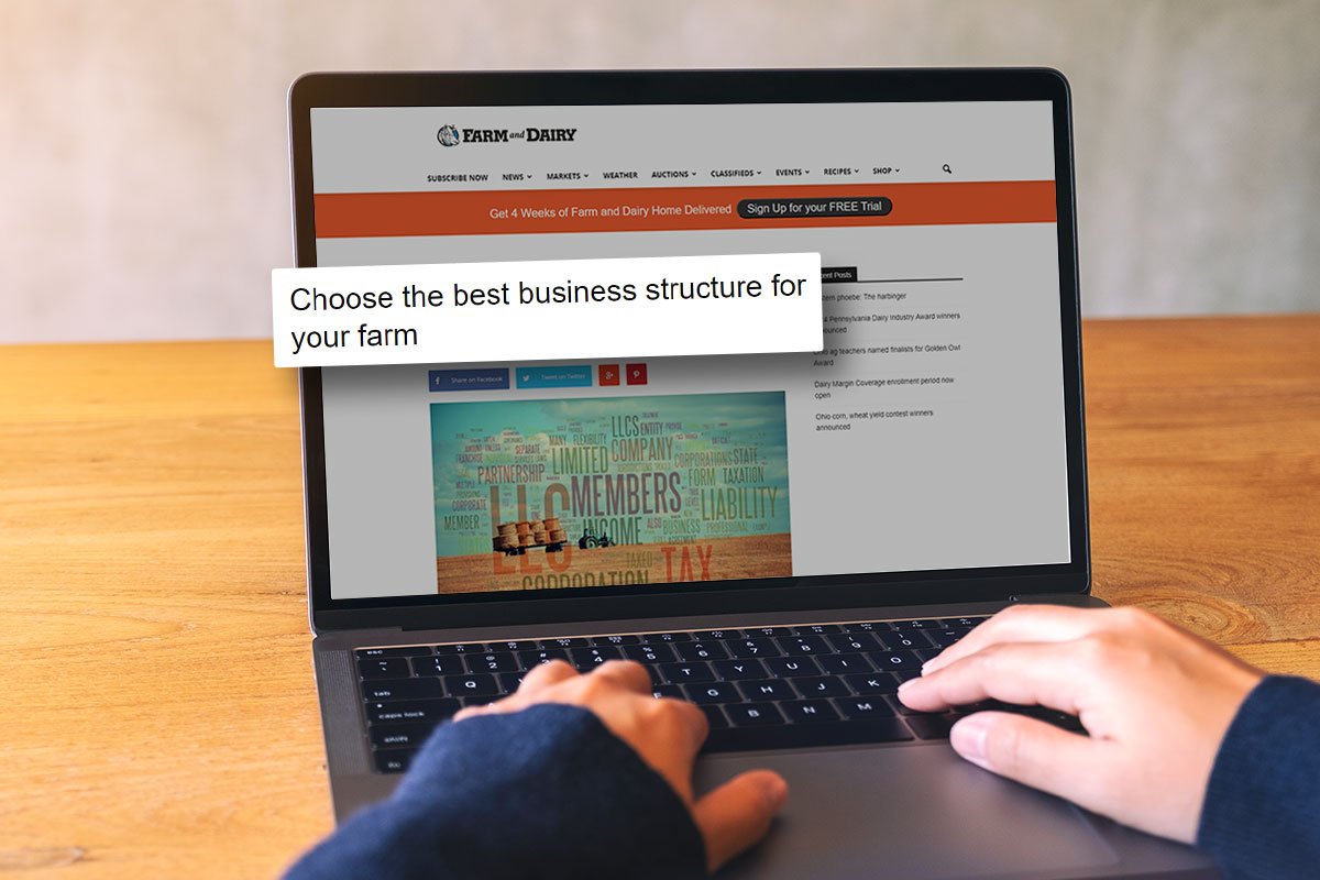 How to Start a Farm (and Make $120K/Month) in 2025 9 Farm and Dairy’s Choose the Best Business Structure for Your Farm article on a laptop