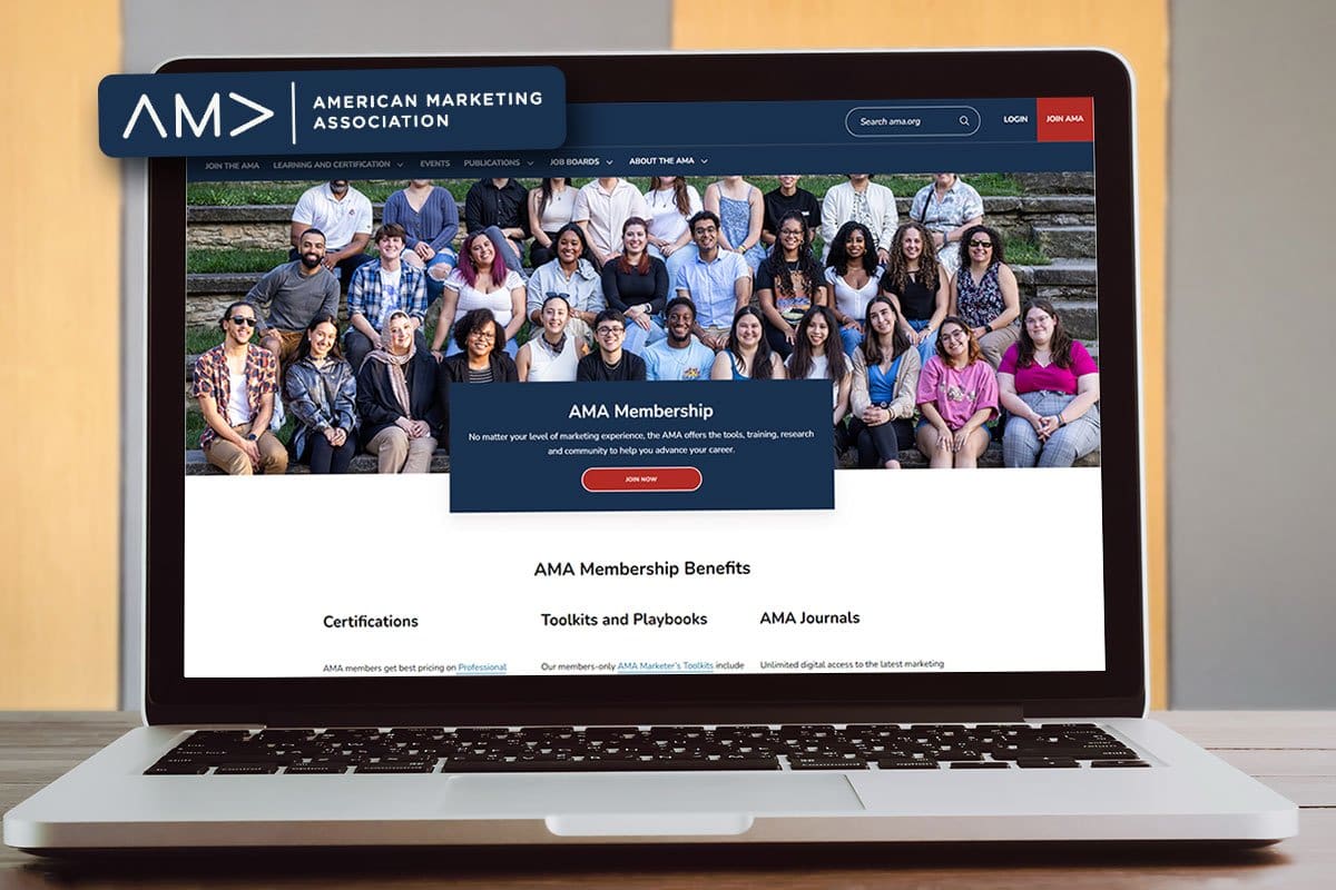 The American Marketing Association’s membership page on a laptop