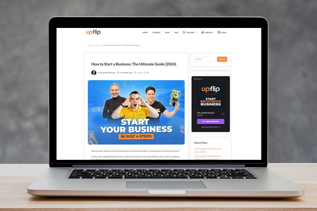 UpFlip’s Start Your Business blog on a laptop