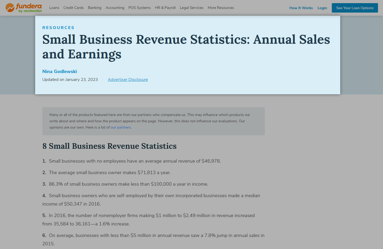 Annual sales Fundera.com website