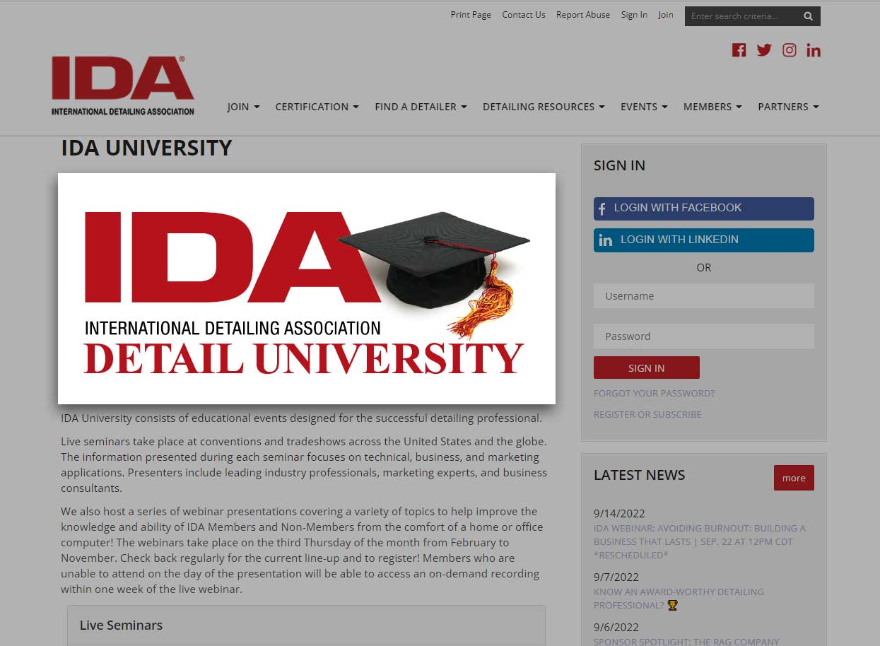 IDA university website