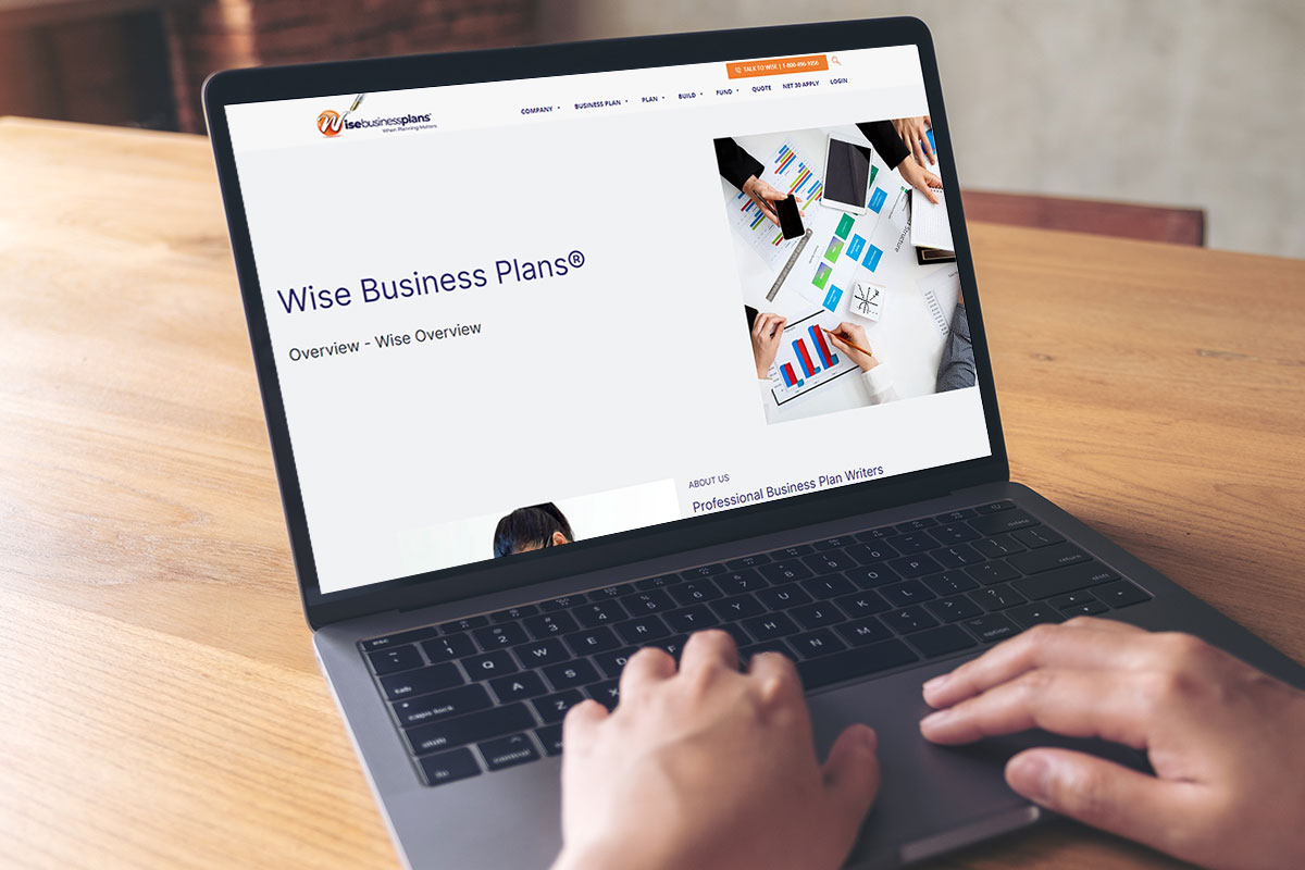 Wise Business Plans webpage on a laptop