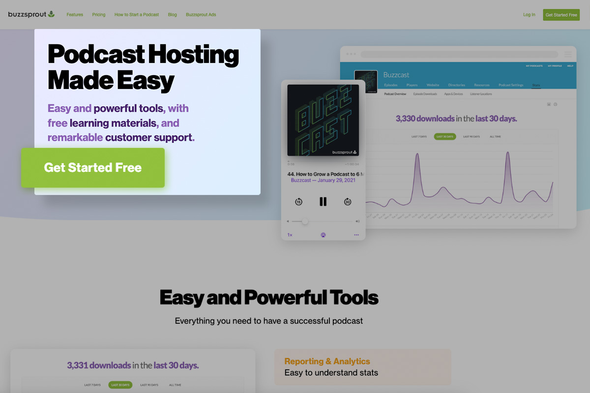 How to Start a Podcast: The Ultimate Guide (2025) 18 screenshot of podcast hosting from buzzprout website