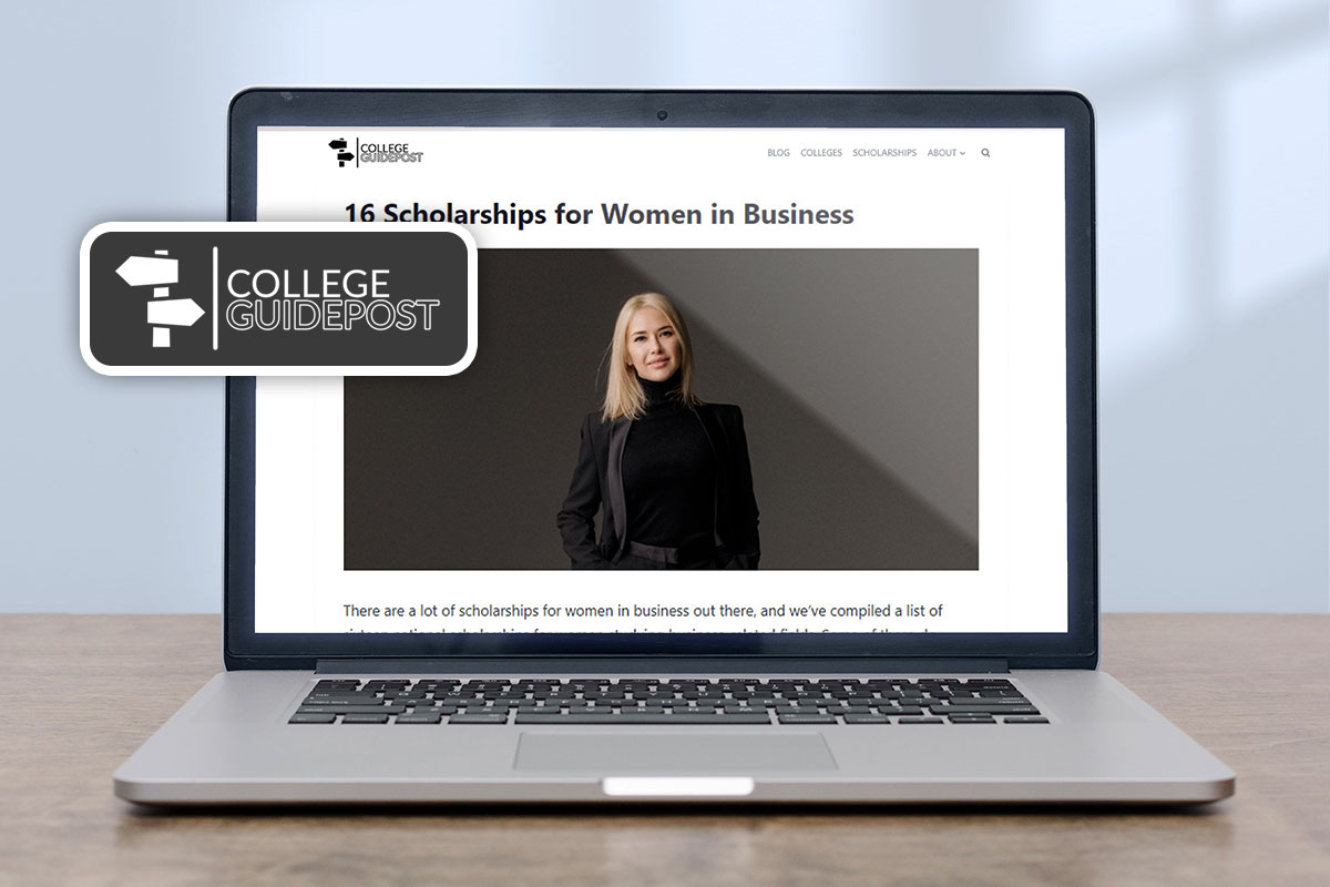 27 Best Business Ideas For Women in 2025 7 laptop mockup of business scholarships from collegeguidepost website