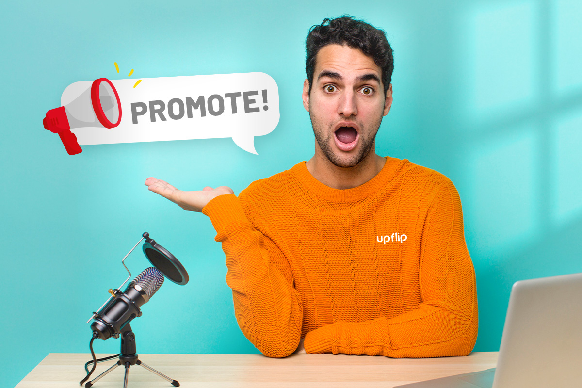 How to Start a Podcast: The Ultimate Guide (2025) 21 man in an orange shirt promoting a podcast