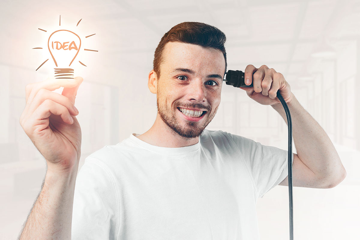 31 Best Self-Employment Ideas (2025) 1 Person with idea bulb and a plug
