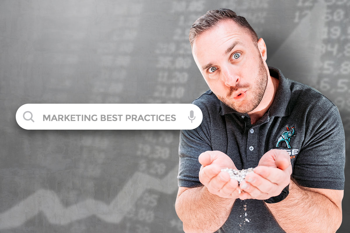 Marketing a Service Business: Ultimate Guide (2025) 3 Wise Coatings owner blowing glitter toward the camera next to a search bar that reads "marketing best practices"
