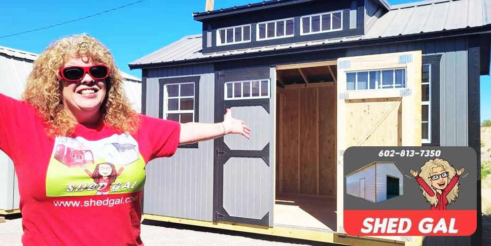 27 Best Business Ideas For Women in 2025 2 Woman wearing red tshirt showing portable shed at her back