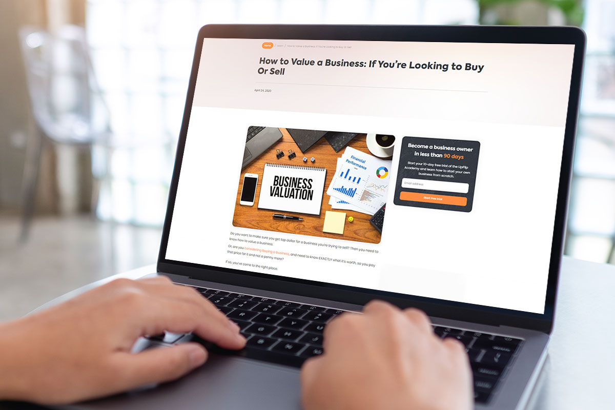 Turnkey Business: The Ultimate Guide (2025) 6 UpFlip’s How to value a business blog on a laptop