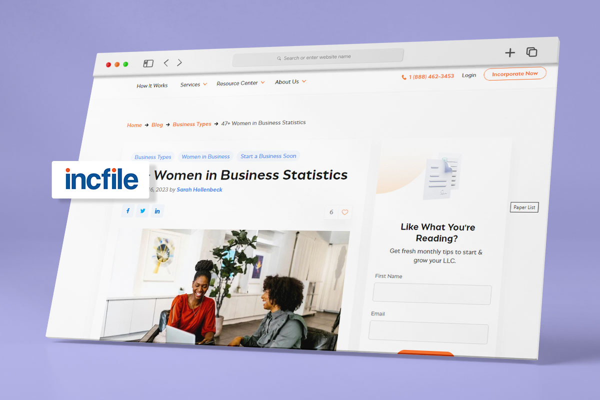 27 Best Business Ideas For Women in 2025 6 Screenshot of womens in business statistics from incfile website