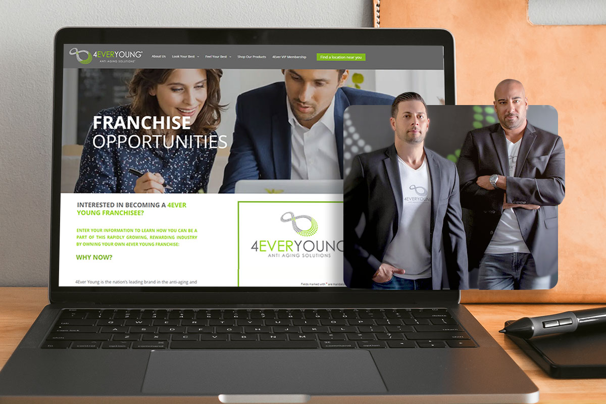 Laptop with screen display of 4EverYoung website