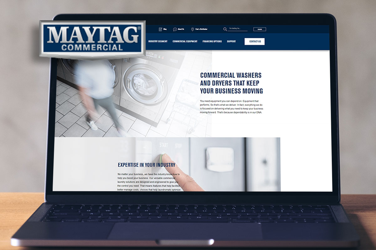 Best Laundromat Franchises of 2025 6 A laptop open to the Maytag commercial website
