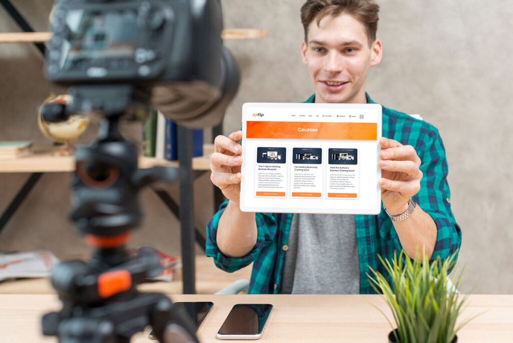 Man recording a video about online courses