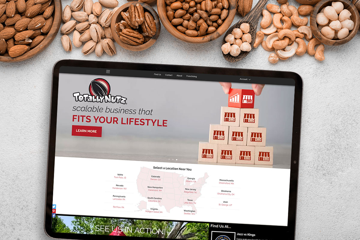 Tablet showing the Totally Nutz franchising website