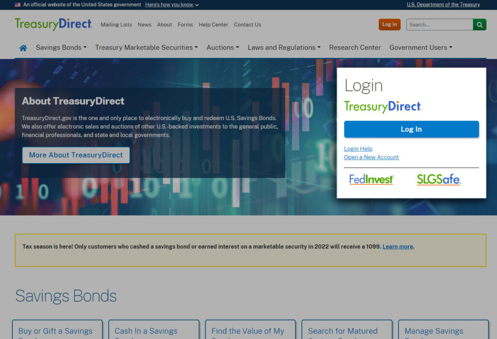TreasuryDirect website to purchase savings bonds