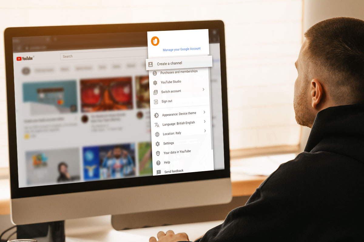 How to Start a $45K/Month YouTube Channel 4 A man on a computer creating a new YouTube channel