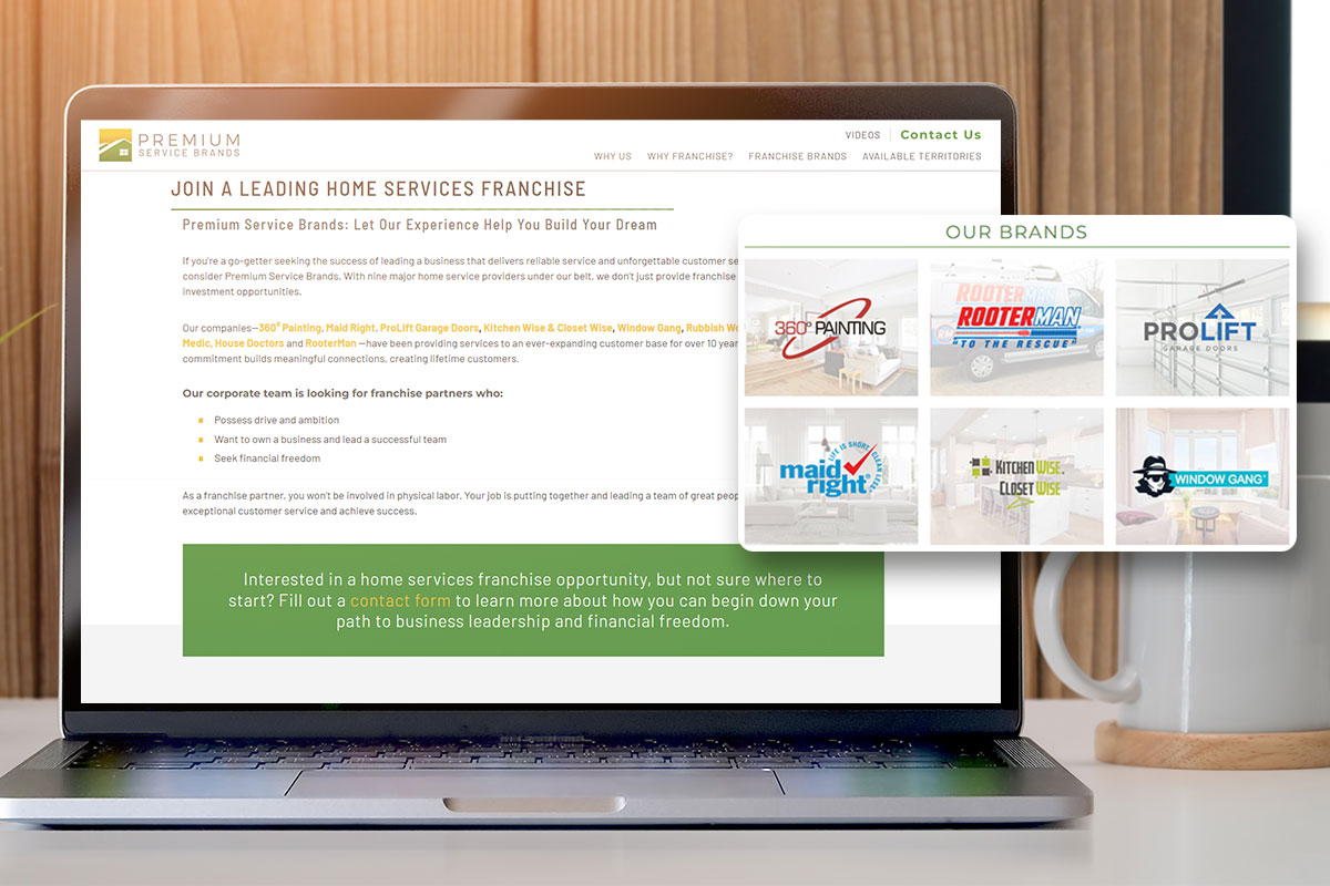 Laptop open to the Premium Service Brands franchising page