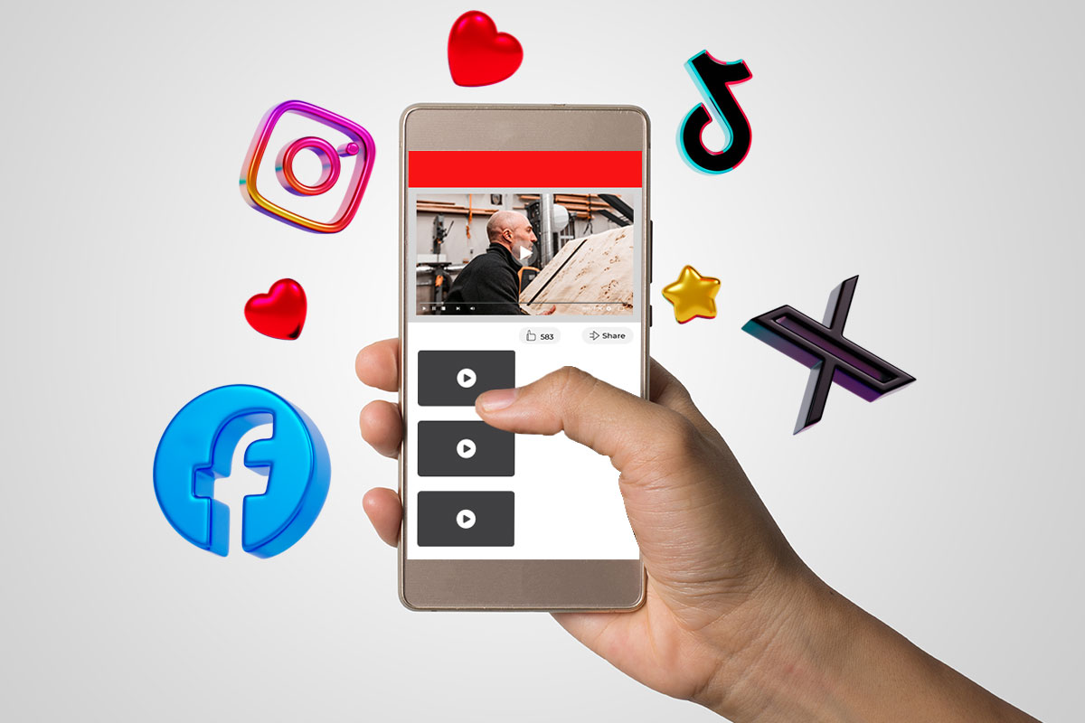 How to Start a $45K/Month YouTube Channel 13 A phone showing Blacktail Studio videos surrounded by social media logos