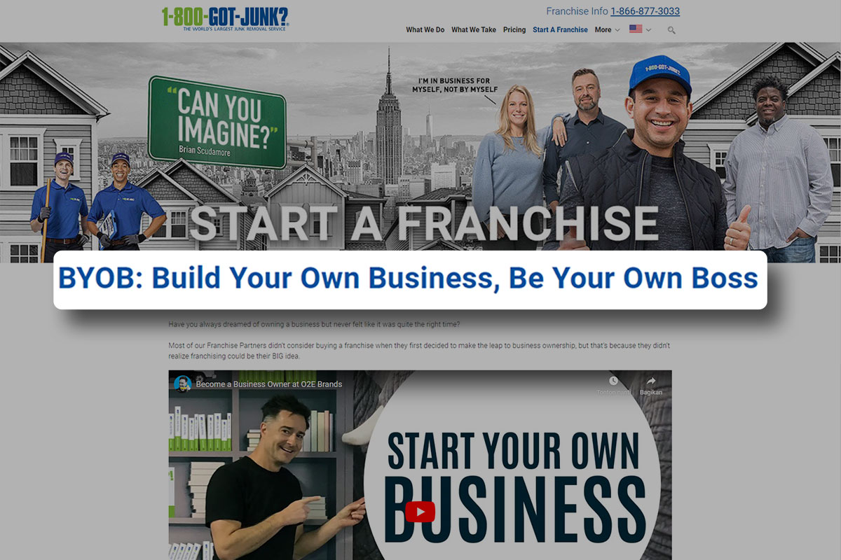 How to Start a $2.5M/Year Junk Removal Business 11 Screenshot of the franchising page for 1800 Got Junk.