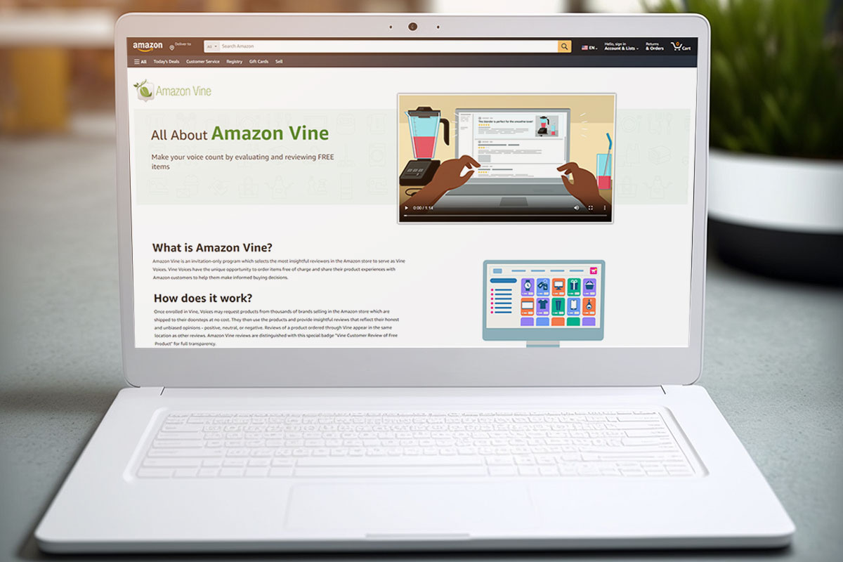 Starting a $1.5M Amazon FBA Business for Beginners (2025) 7 A laptop open to the Amazon Vine page.