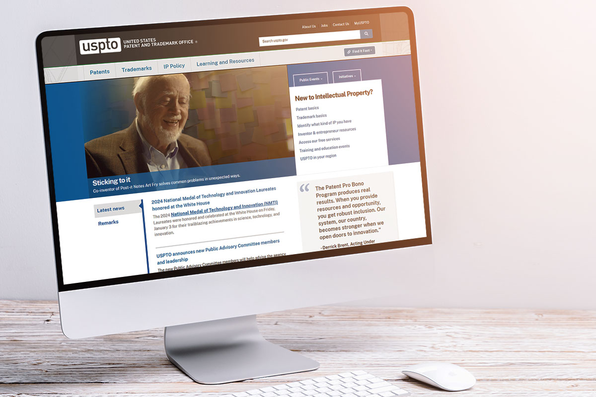 The United States Patent and Trademark Office website showing the latest news about intellectual property. 