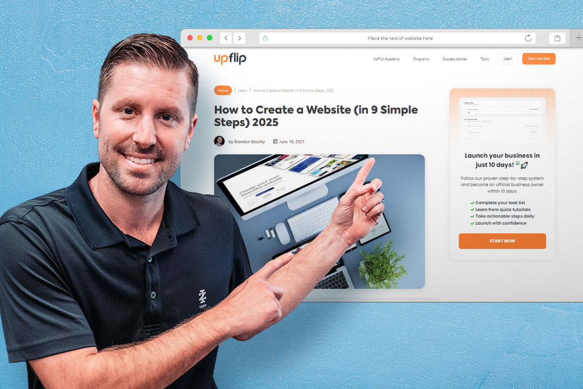 The owner of Hill Vending pointing at a screenshot of the UpFlip blog about how to create a website.