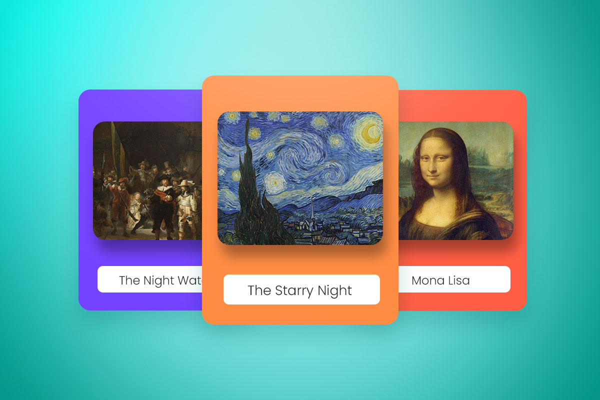 Colored blocks showing the Mona Lisa, The Starry Night, and The Night Watch.