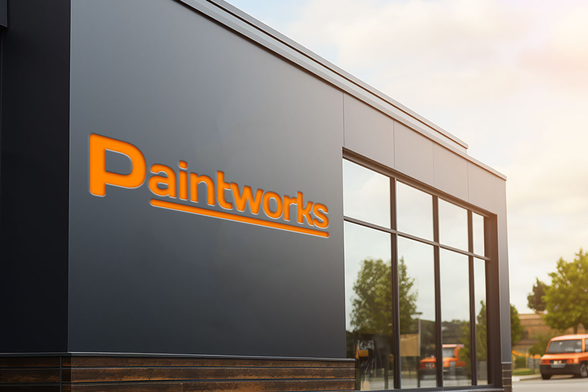 A modern building with the name Paintworks on the side.