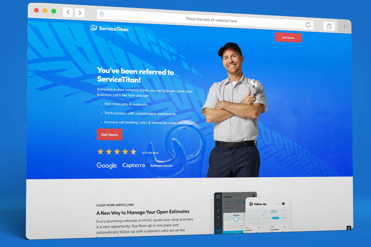 A screen displaying the ServiceTitan referral landing page.