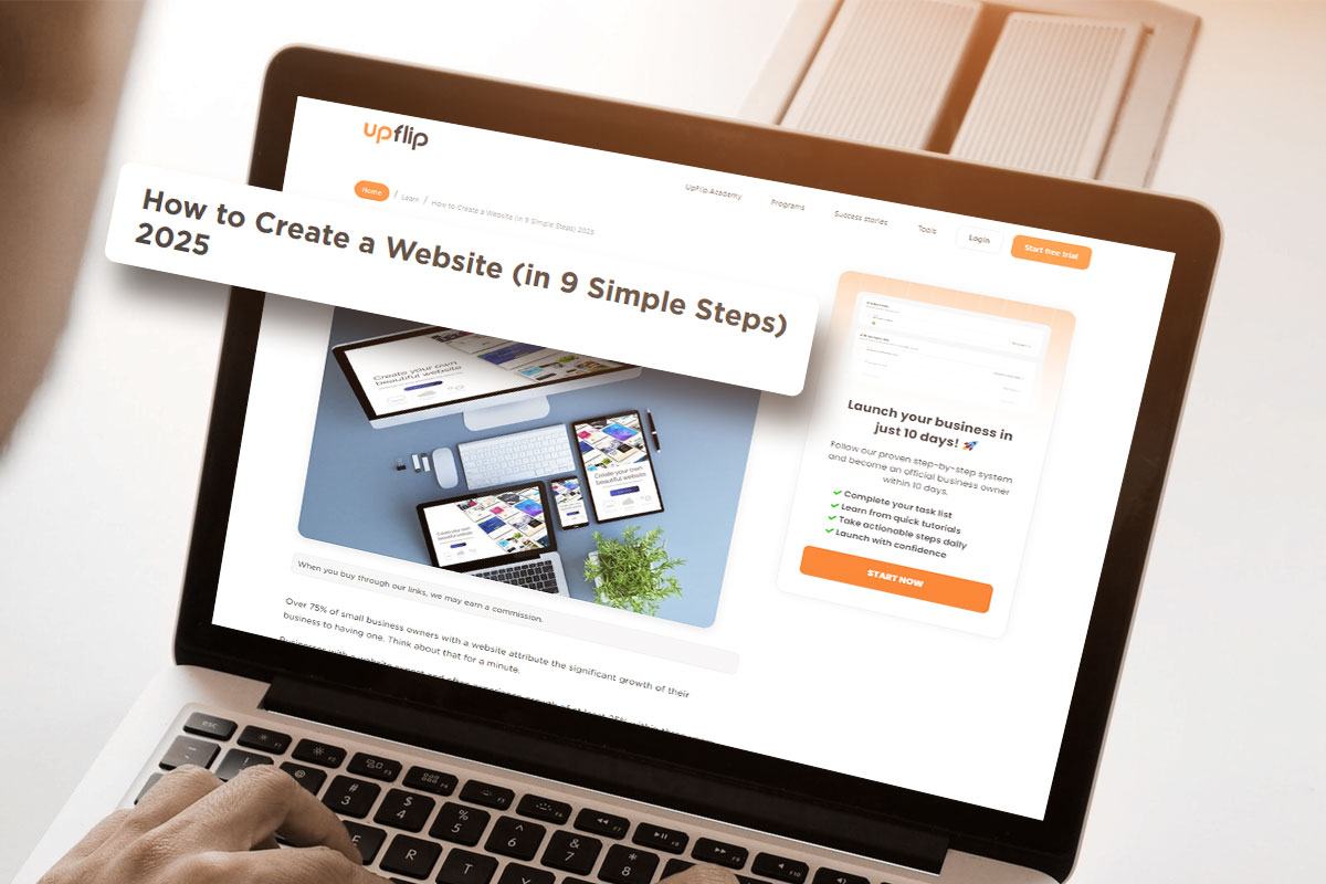 Small Business Marketing 14 An open laptop showing the UpFlip blog about how to create a website.