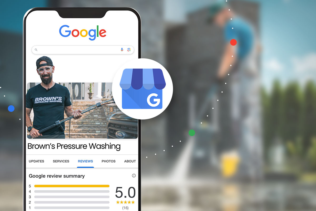 Small Business Marketing 15 A cell phone showing the Google Business Profile page for Brown's Pressure Washing.