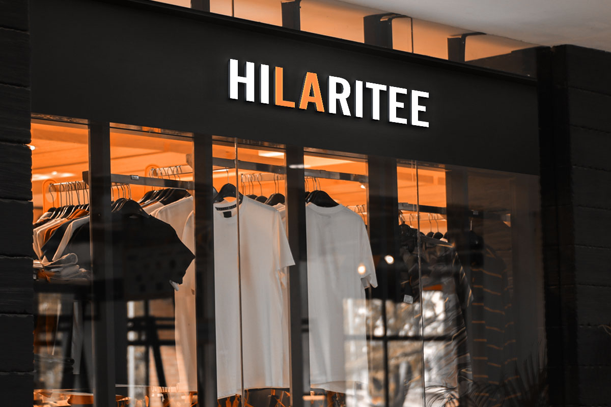 Exterior view of a clothing store with a sign that says Hilaritee.
