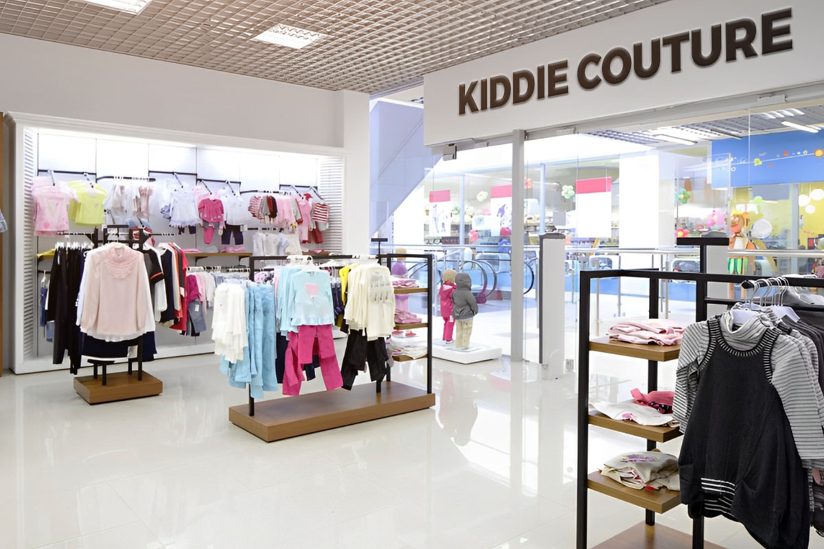 590 Clothing Brand Names 11 Clothing for kids displayed inside a mall store named Kiddie Couture.