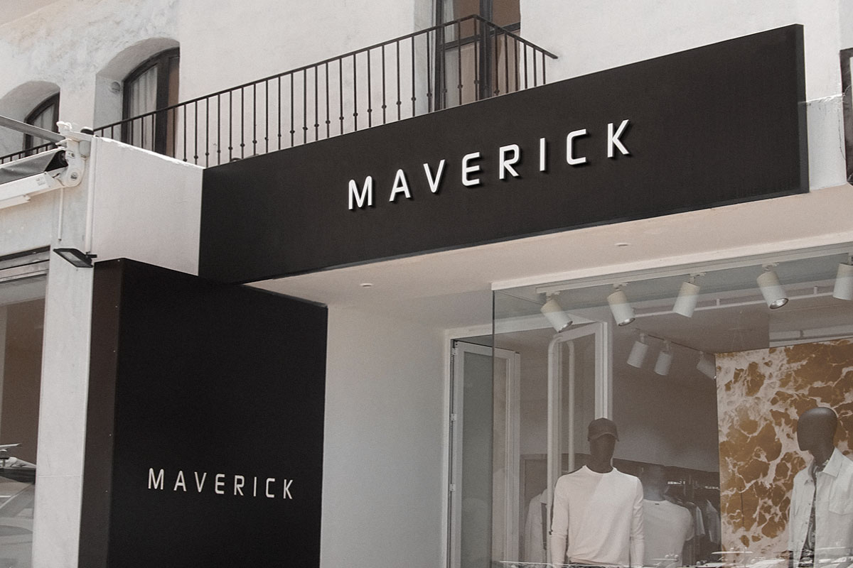 590 Clothing Brand Names 6 Exterior view of a clothing store named Maverick with mannequins posed in the front window.