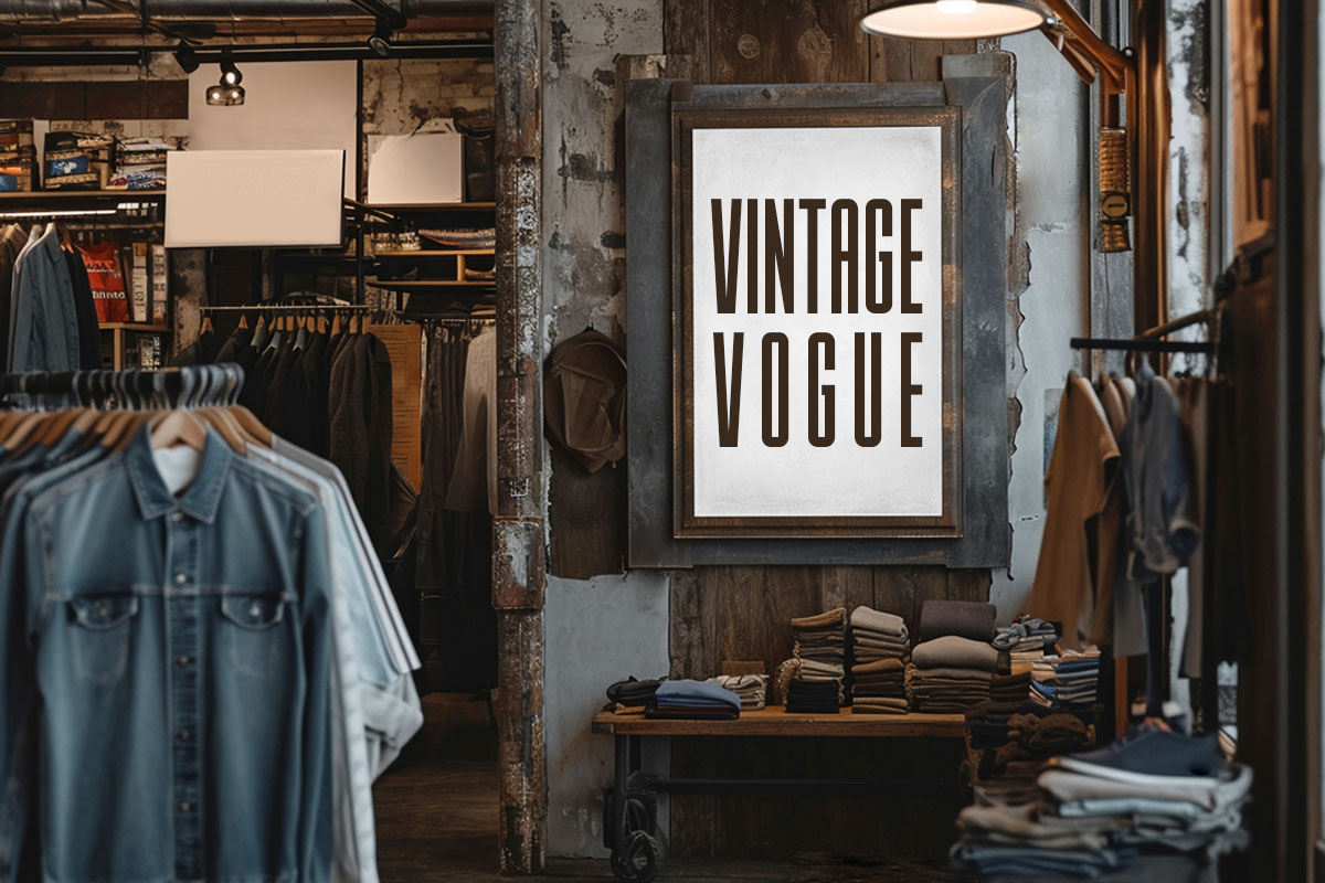 590 Clothing Brand Names 10 A store named Vintage Vogue that has denim clothing and accessories in neutral colors on display.