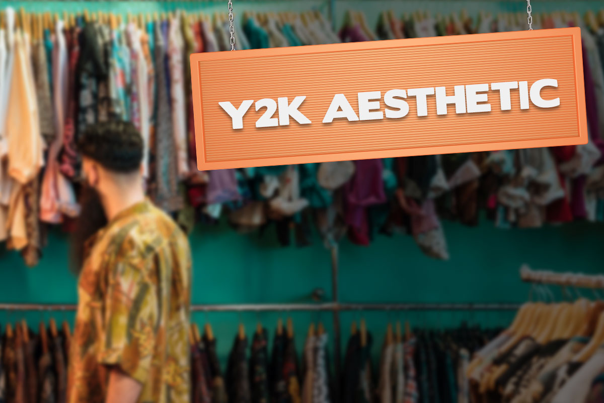 590 Clothing Brand Names 5 A customer looking through brightly colored clothing in a store named Y2K Aesthetic.