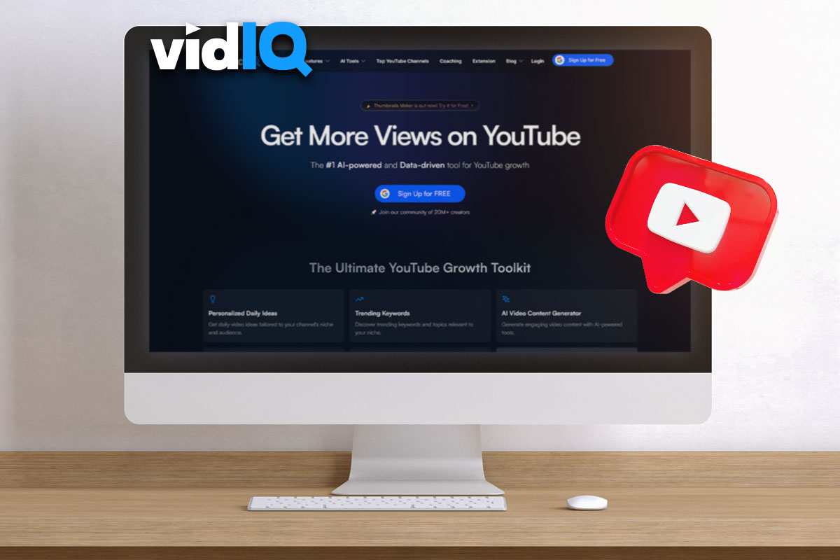YouTube Automation 101 2 A computer monitor displaying a VidIQ page about getting more views on YouTube.
