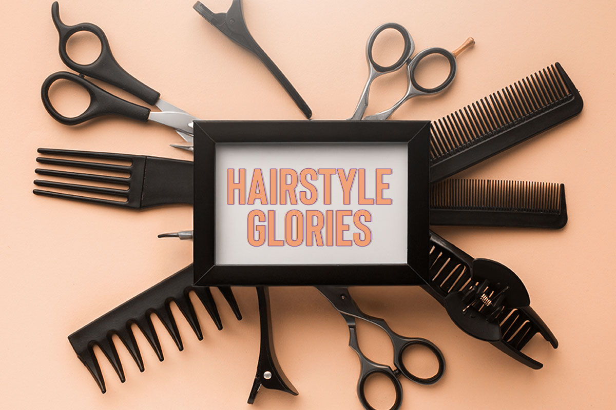 210 Unique Hair Business Name Ideas 4 The name Hairstyle Glories in a frame surrounded by combs and hair clips.